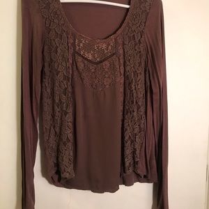 Jolt Brown Long Sleeve Large Top
